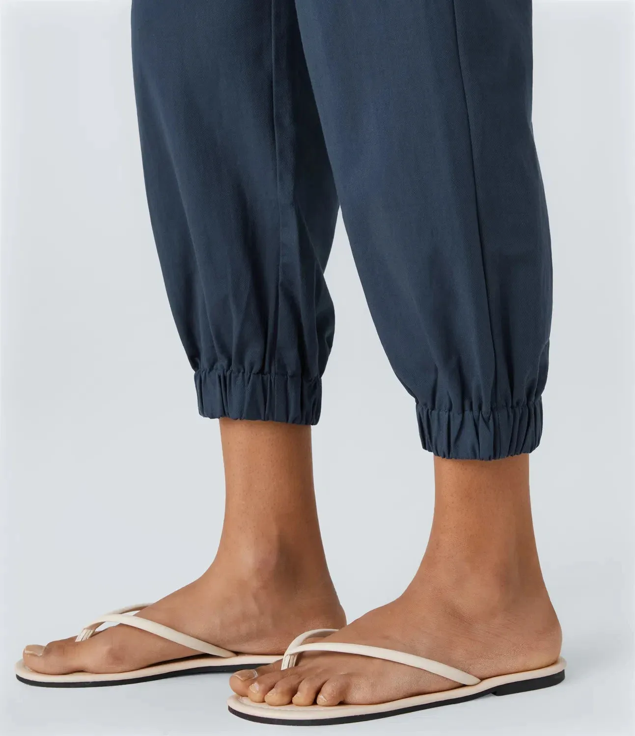 Mid Rise Button Zipper Side Pocket Casual Cotton Joggers
