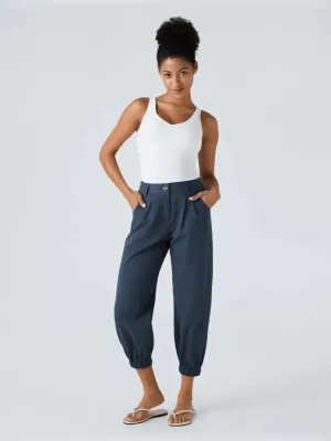 Mid Rise Button Zipper Side Pocket Casual Cotton Joggers