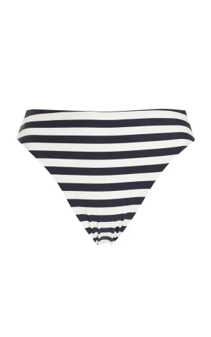 Midi High-Cut Bikini Bottom In Black Even Stripes