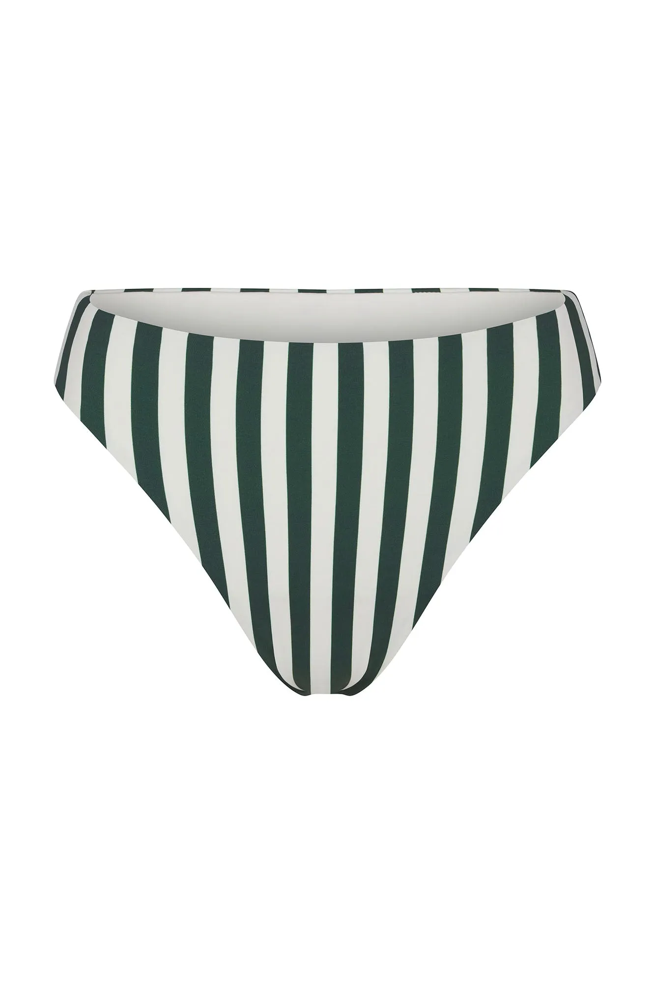Midi High-Cut Bikini Bottom in Green Vertical Stripes