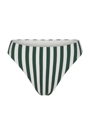 Midi High-Cut Bikini Bottom in Green Vertical Stripes