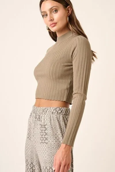 Mittoshop Mock Neck Long Sleeve Crop Knit Top