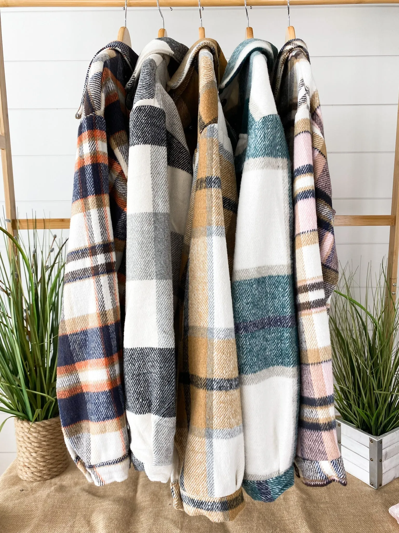 Molly Plaid Shacket - Navy, Brown, and Orange