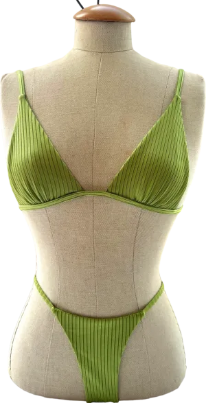 Monday Swimwear Green Ribbed Bikini Set UK Top 6-8 Bottoms 2-4
