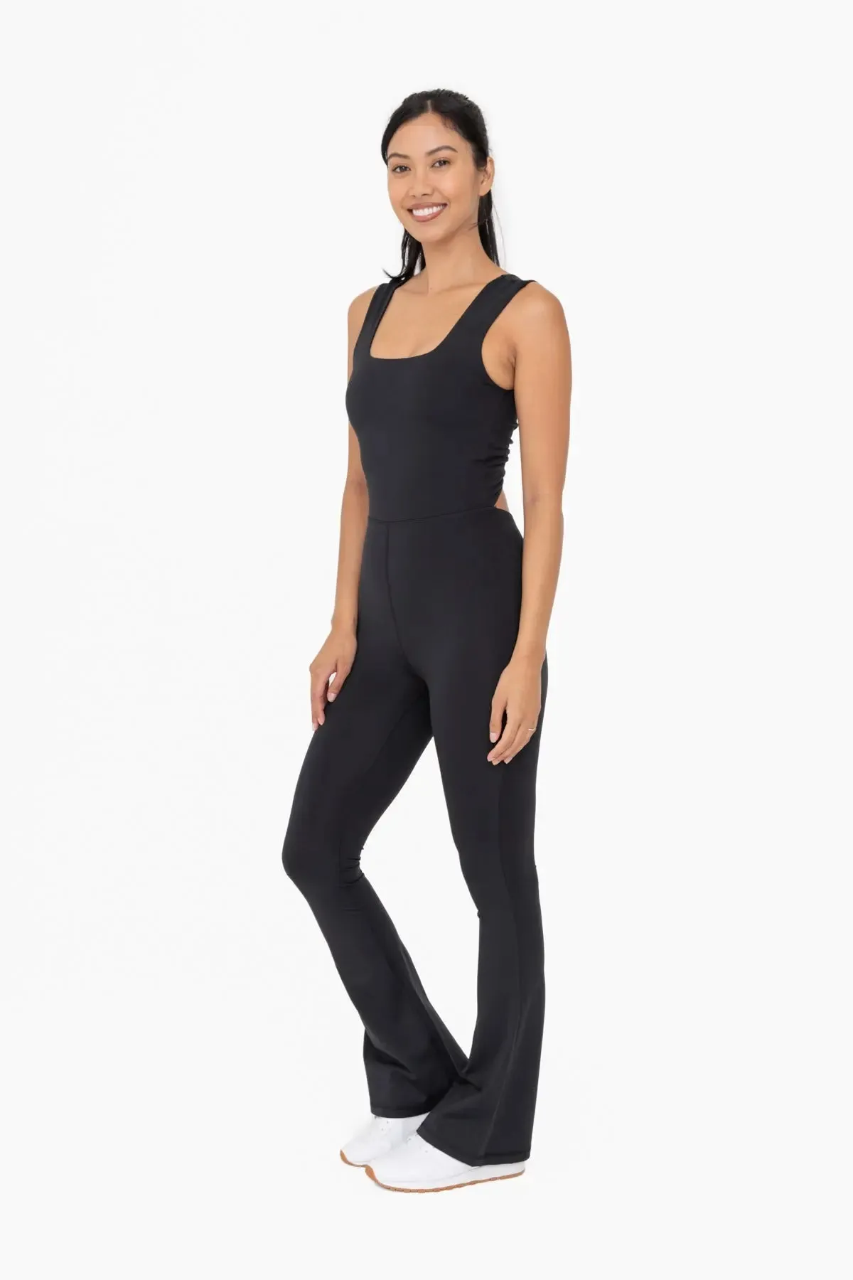 Mono B Venice Twisted Back Flared Jumpsuit – Chic, Soft & Versatile