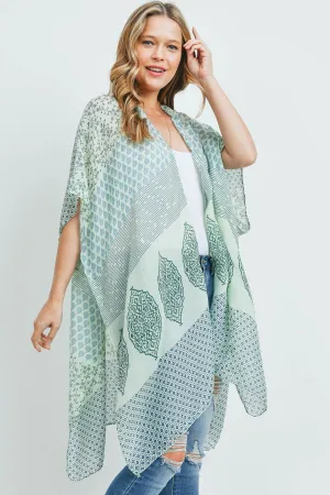 MS0174LM - LIME MULTI PATTERN BOHEMIAN PRINT KIMONO