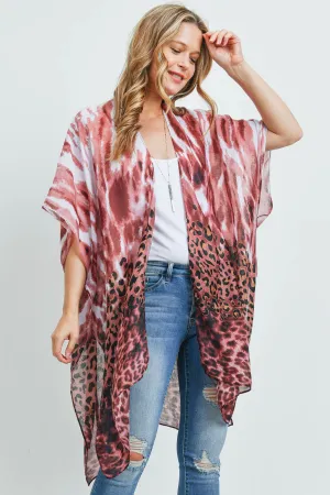 MS0176RB - RED BEAN LEOPARD TIE DYE KIMONO