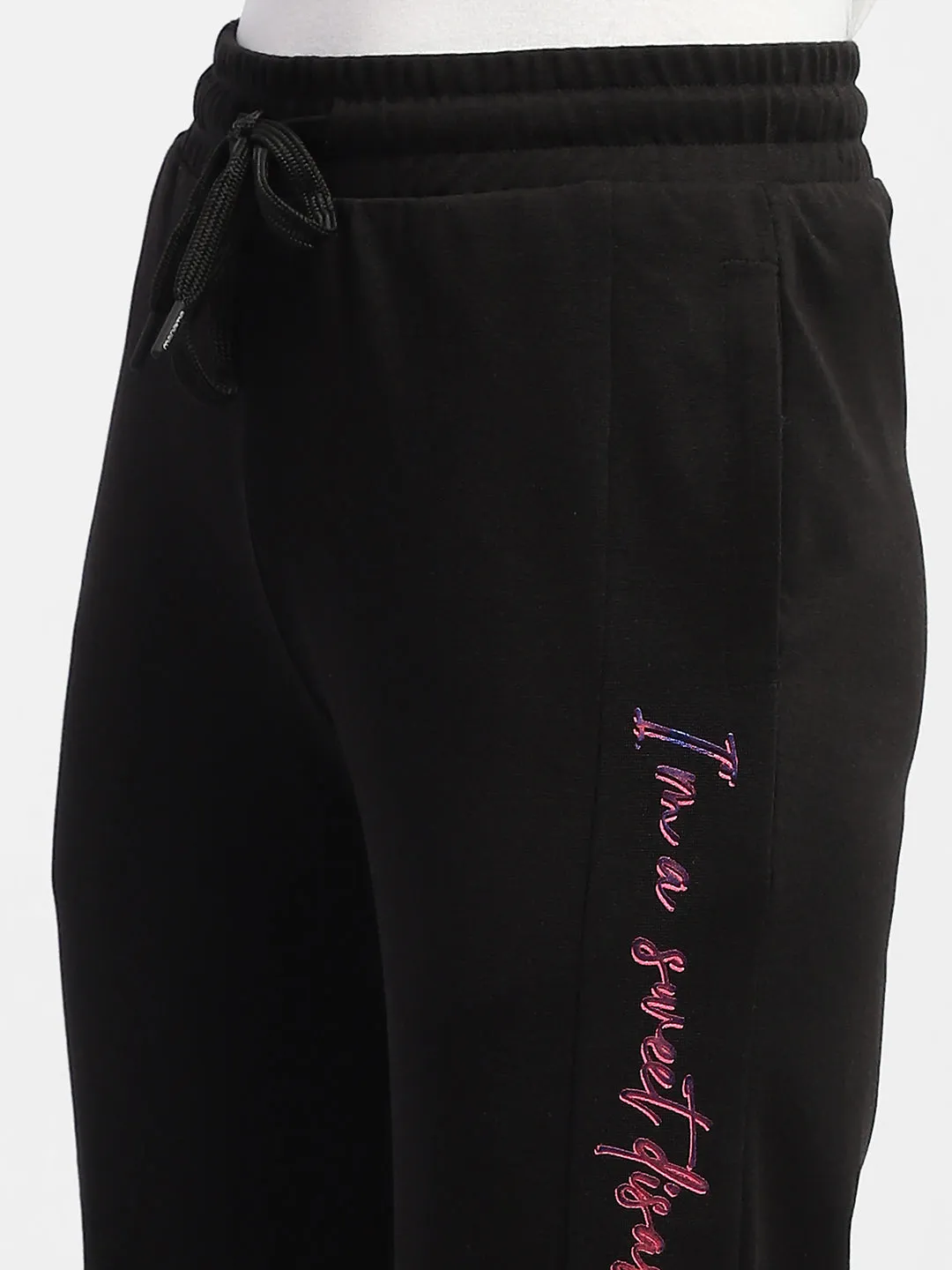 mSECRET Typography Black Cotton Track Bottom