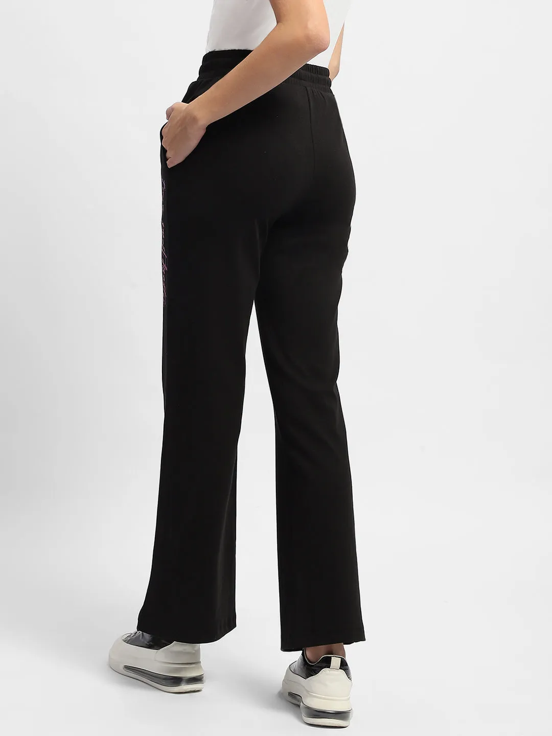 mSECRET Typography Black Cotton Track Bottom