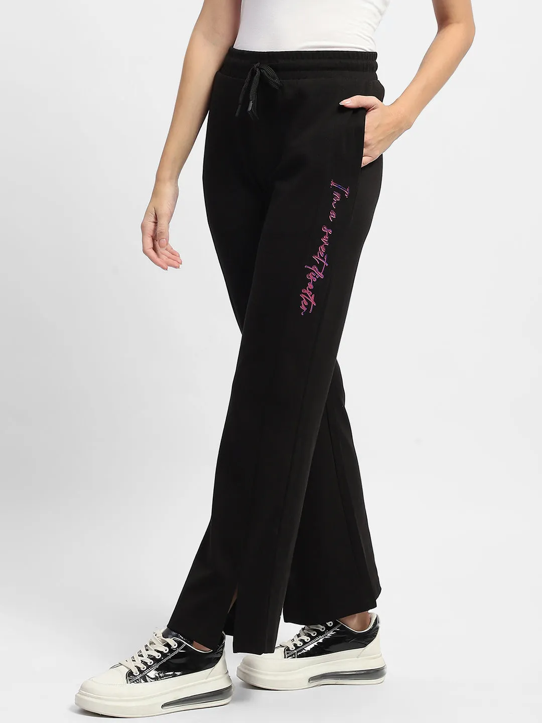 mSECRET Typography Black Cotton Track Bottom