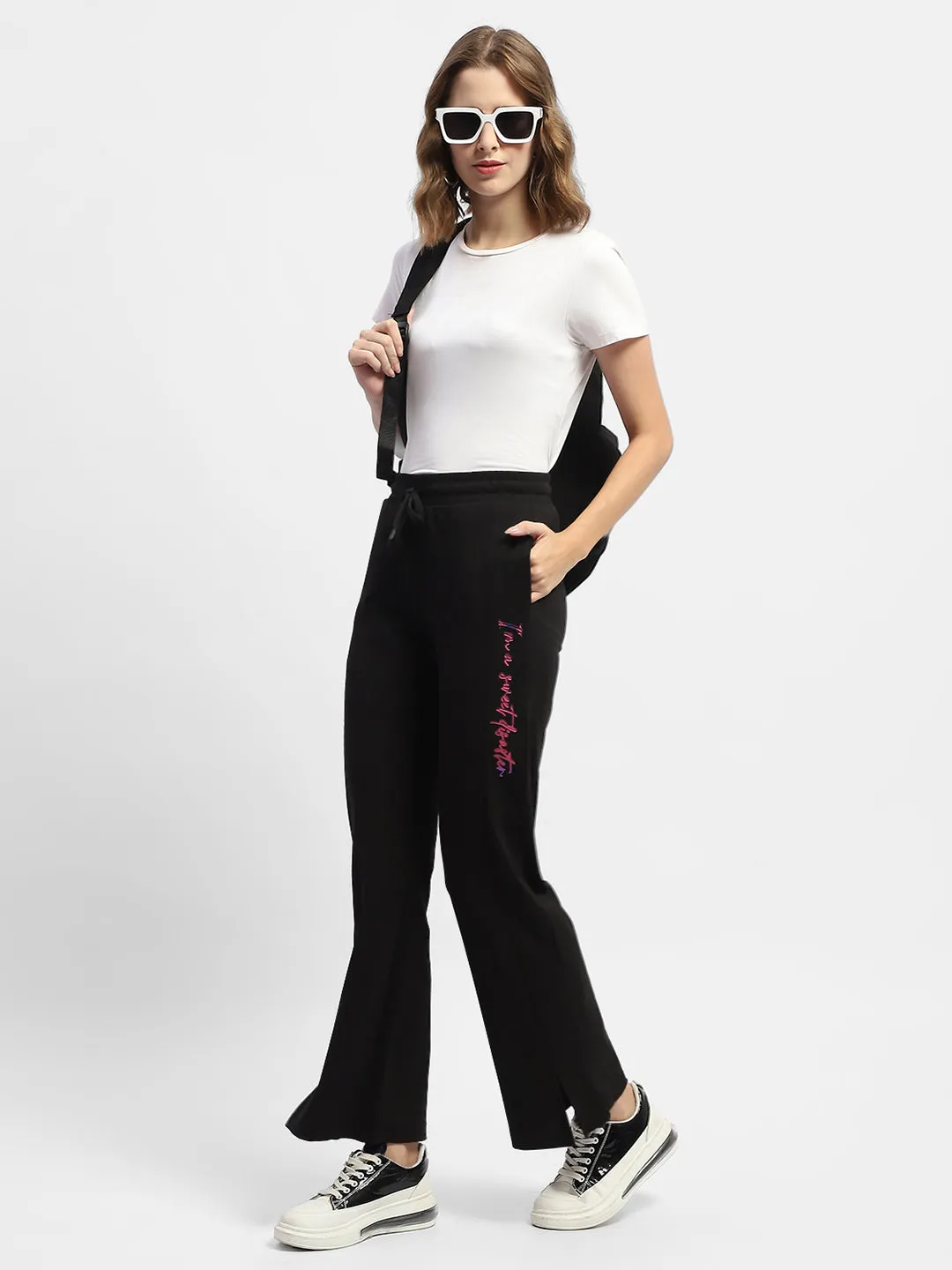 mSECRET Typography Black Cotton Track Bottom