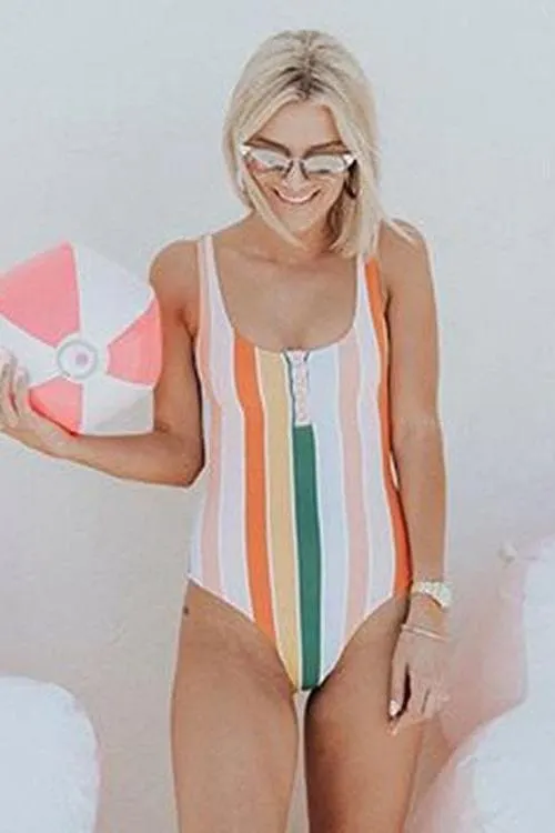 Multicolor Stripes cover up One Piece Swimsuit