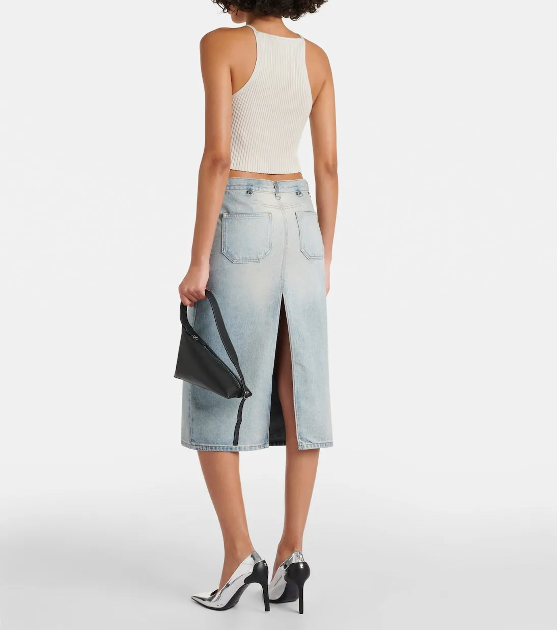 Multiflex Courrèges midi denim skirt, blue