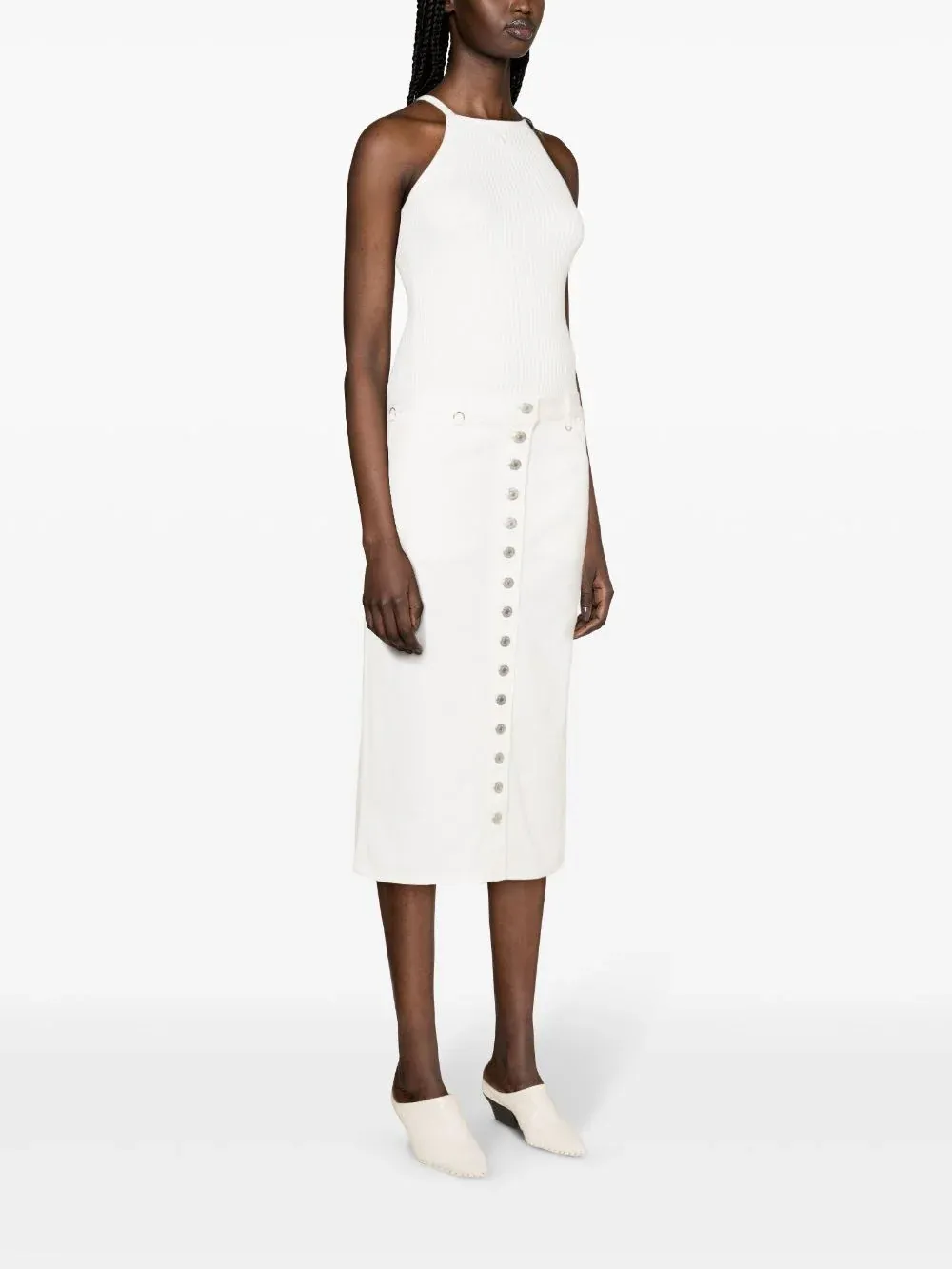 Multiflex White Denim Skirt