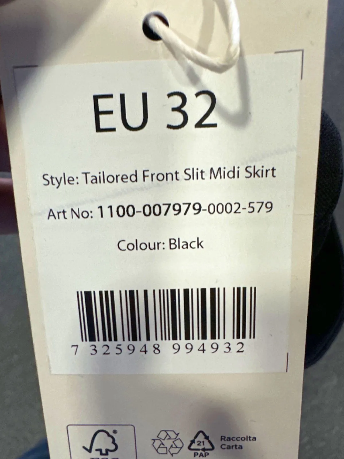 NA-KD Black Tailored Front Slit Midi Skirt UK 6