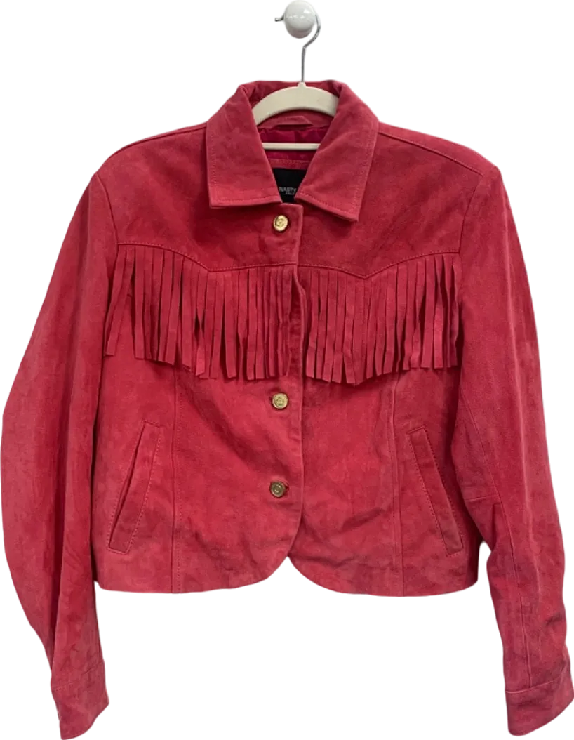 Nasty Gal Red Fringe Suede Jacket UK 6
