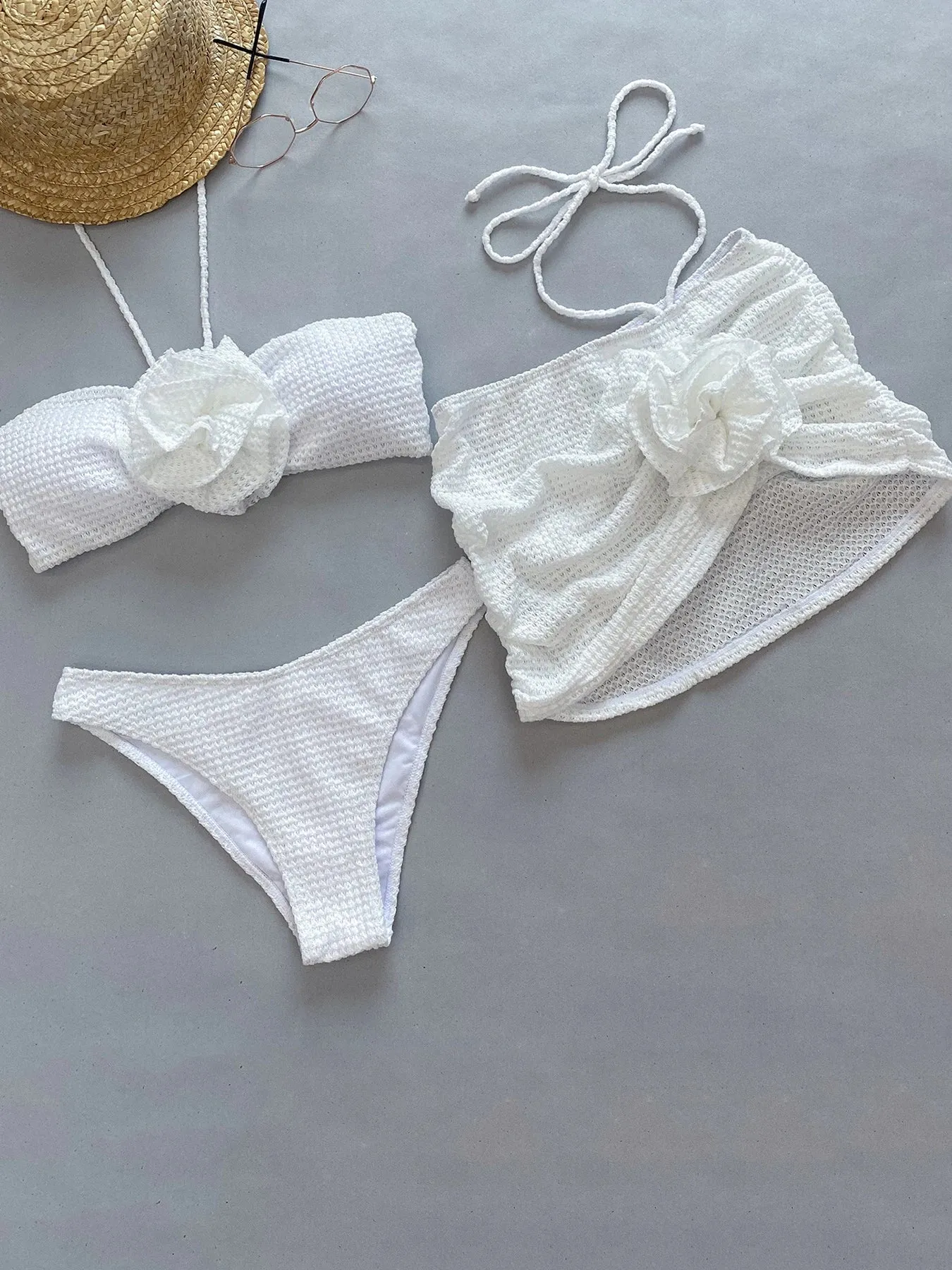 Nealle Crochet Mesh Three Piece swimsuit set