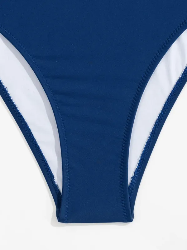 New color block one shoulder sexy split swimsuit beach bikini