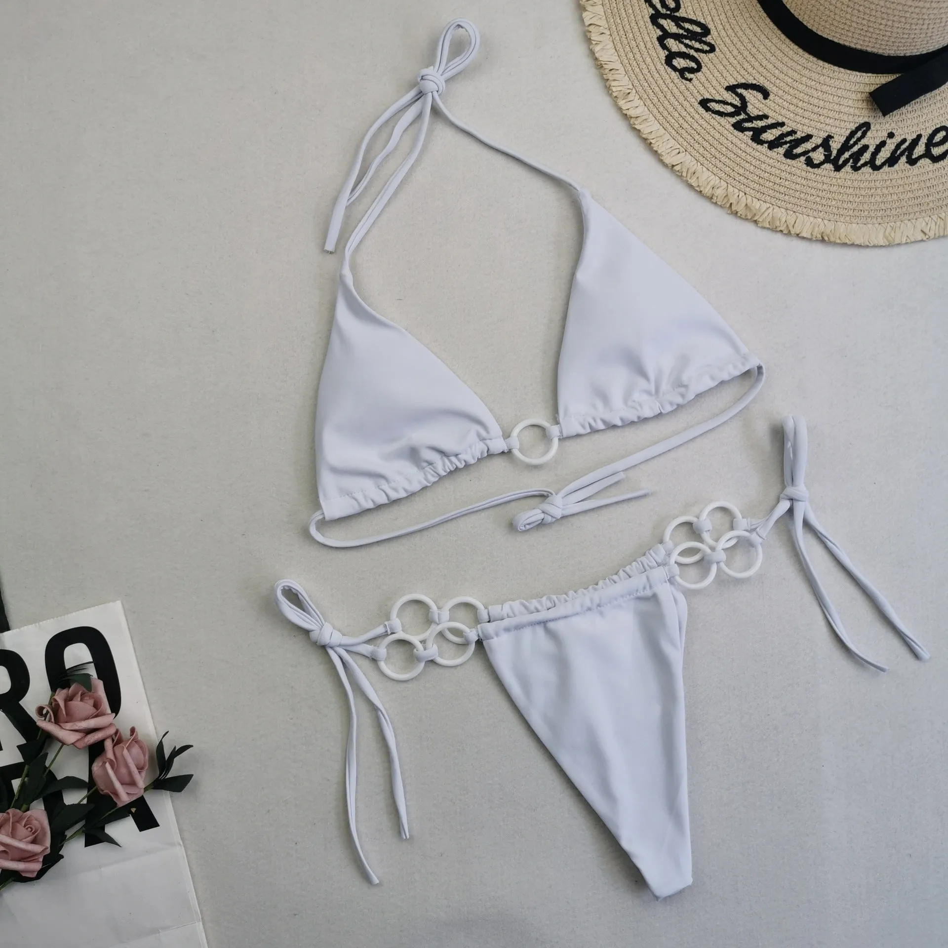 New Women's Split Bikini Swimwear with Double Fabric Lace-up Design