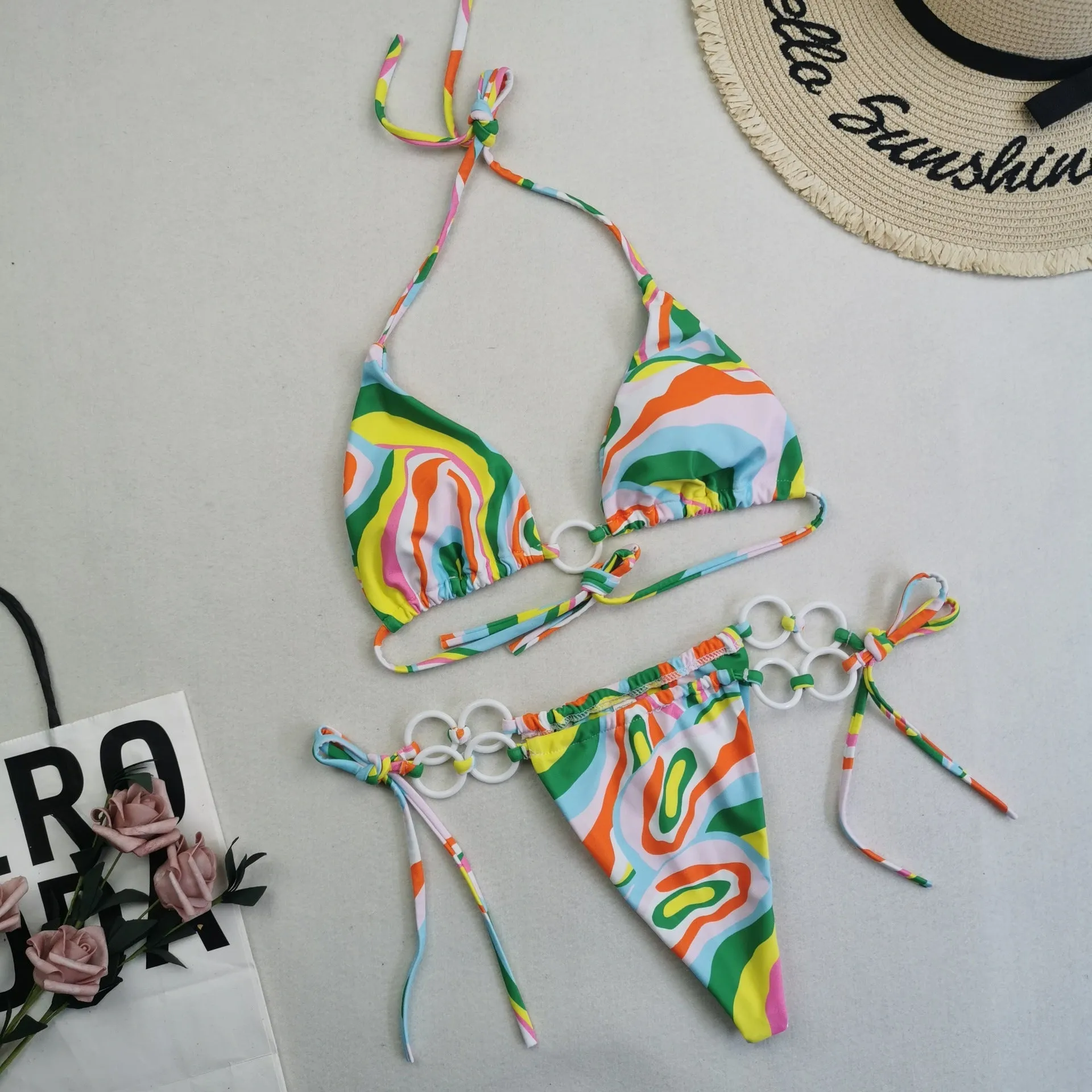 New Women's Split Bikini Swimwear with Double Fabric Lace-up Design