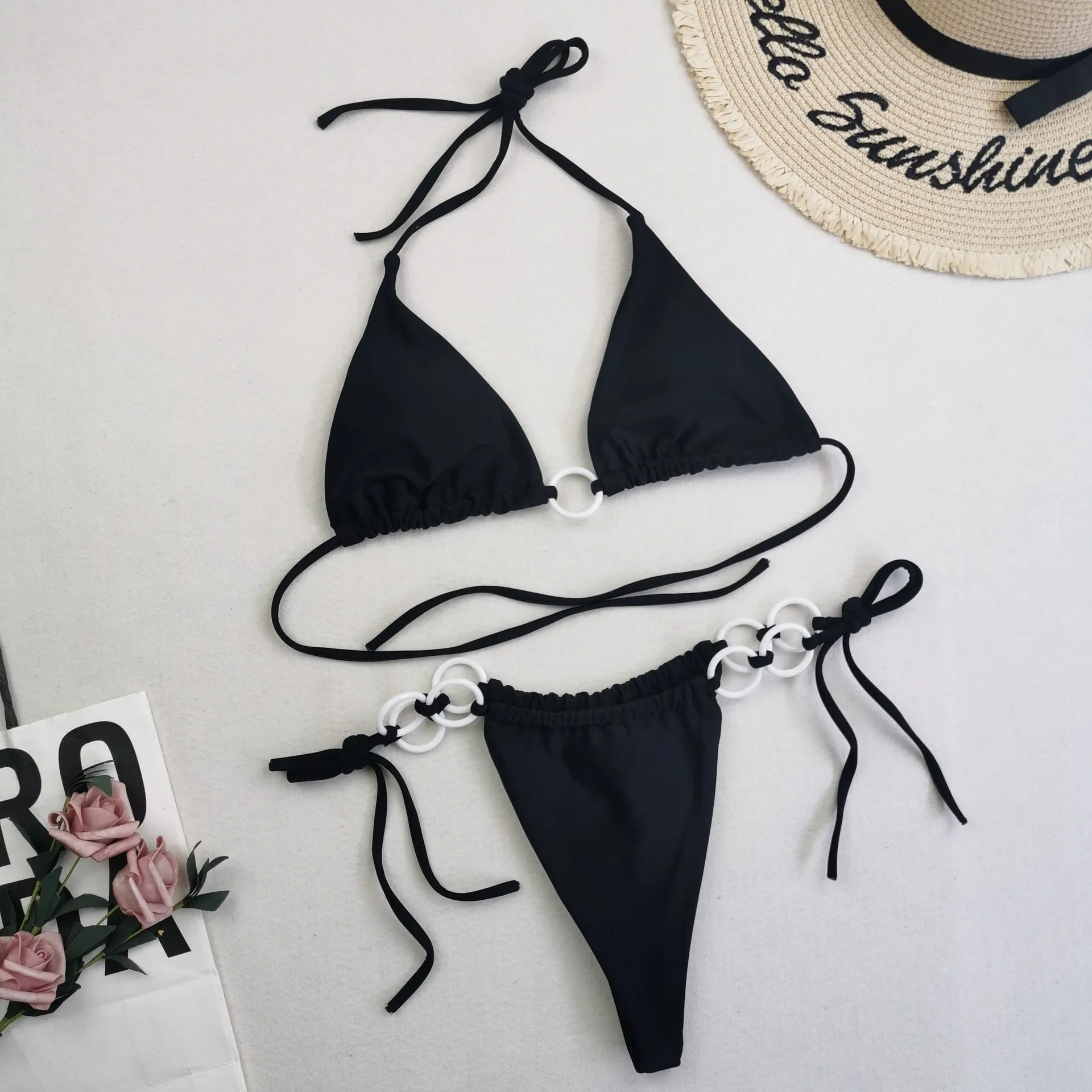New Women's Split Bikini Swimwear with Double Fabric Lace-up Design