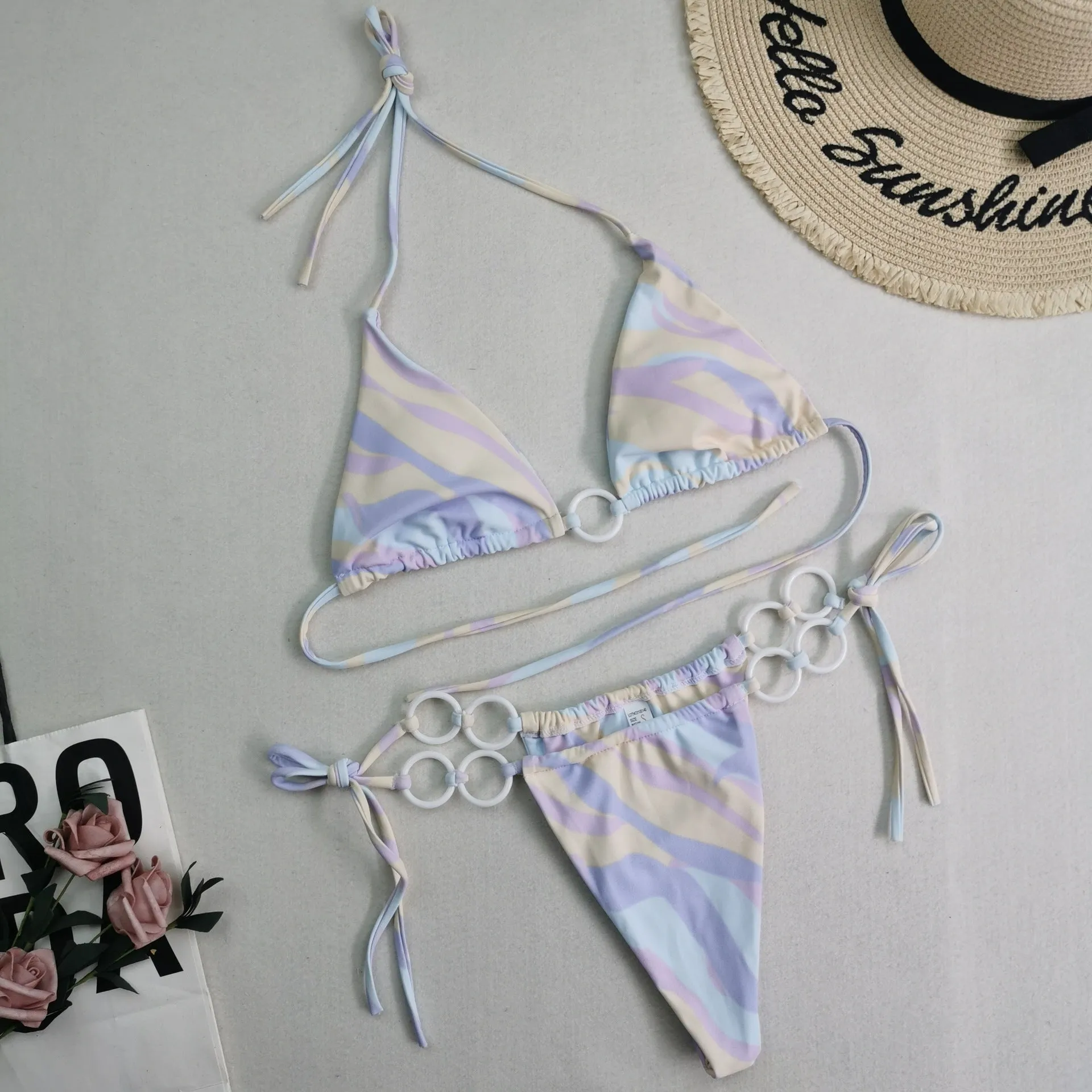 New Women's Split Bikini Swimwear with Double Fabric Lace-up Design