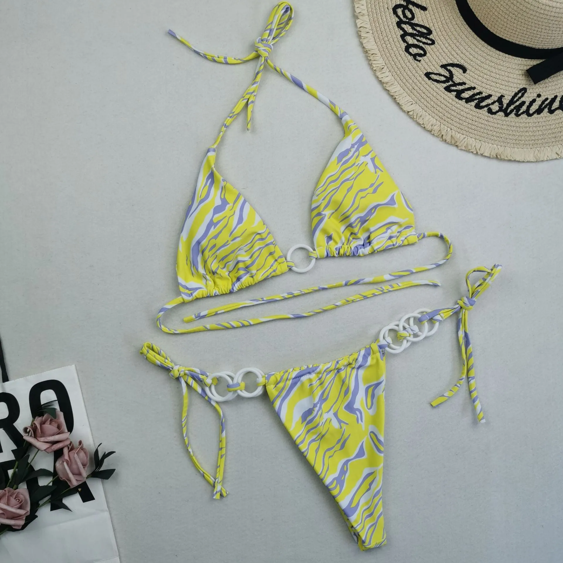 New Women's Split Bikini Swimwear with Double Fabric Lace-up Design