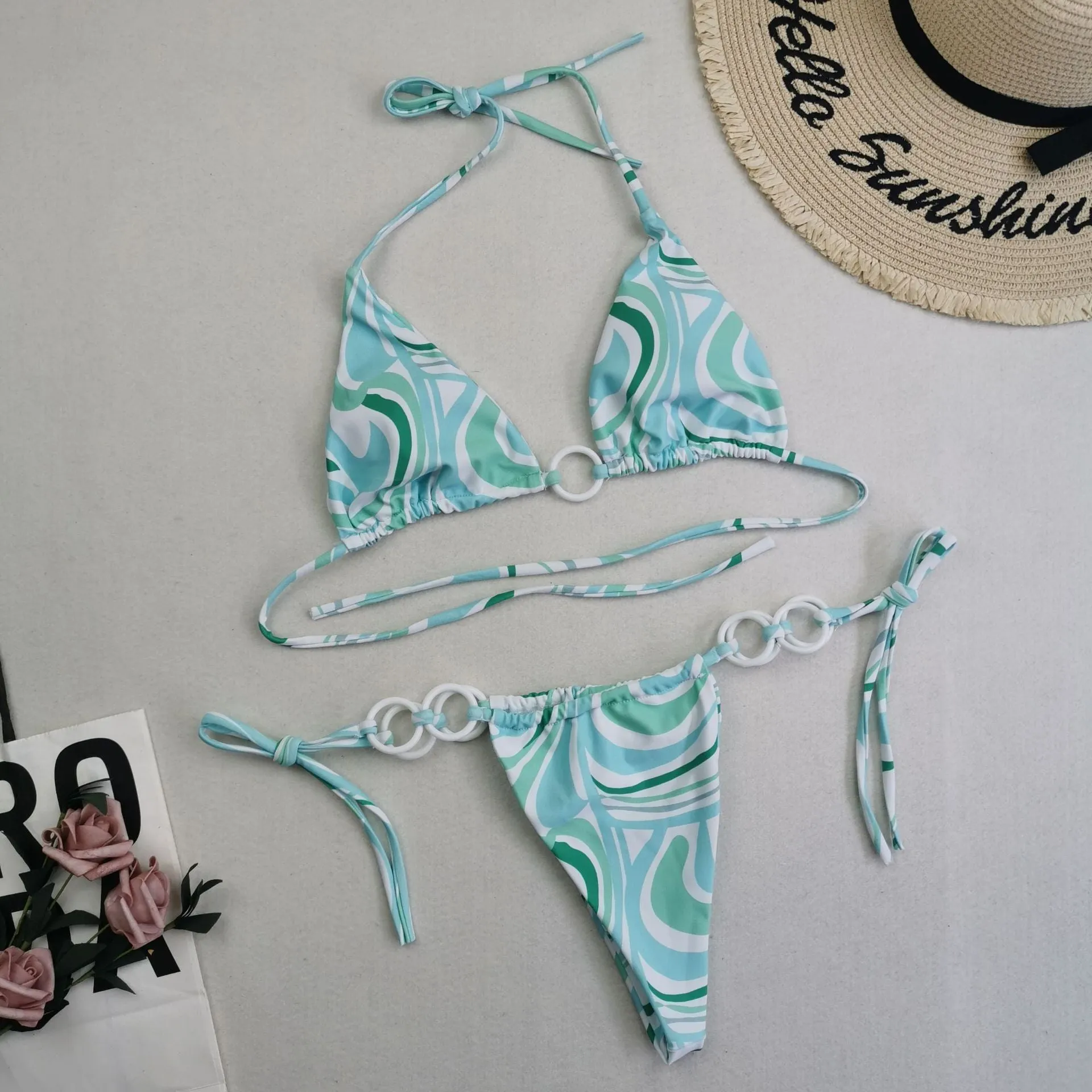 New Women's Split Bikini Swimwear with Double Fabric Lace-up Design