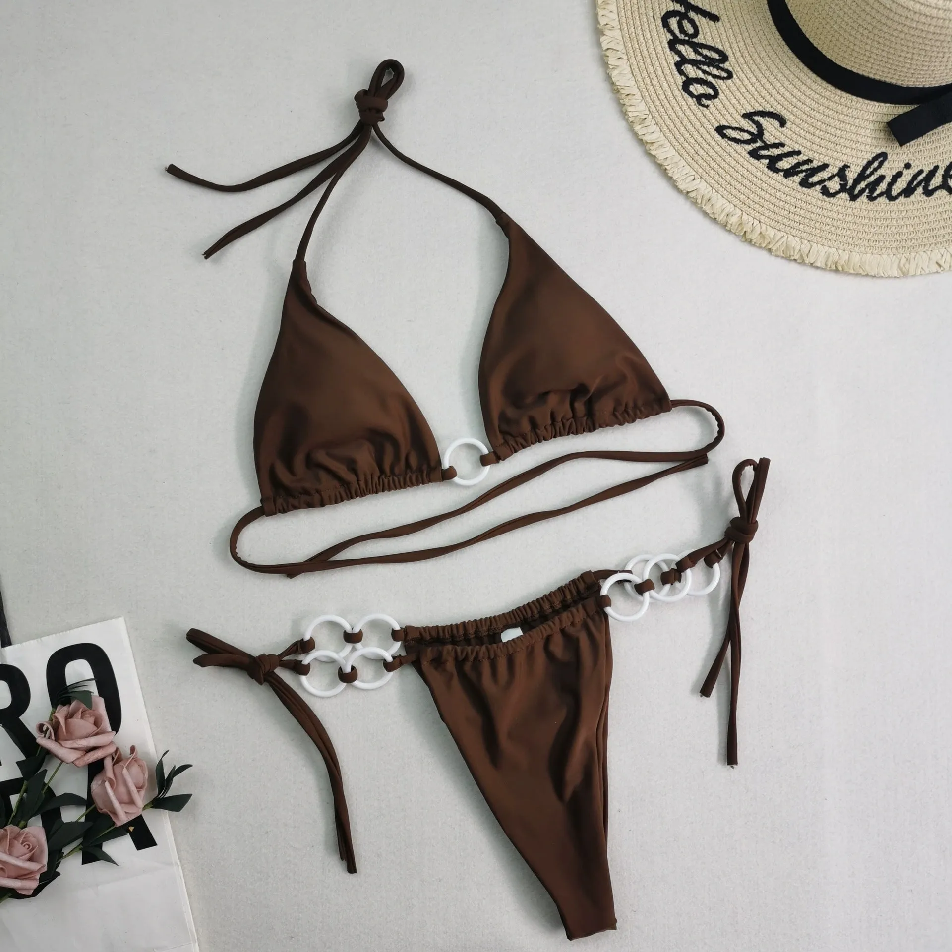 New Women's Split Bikini Swimwear with Double Fabric Lace-up Design