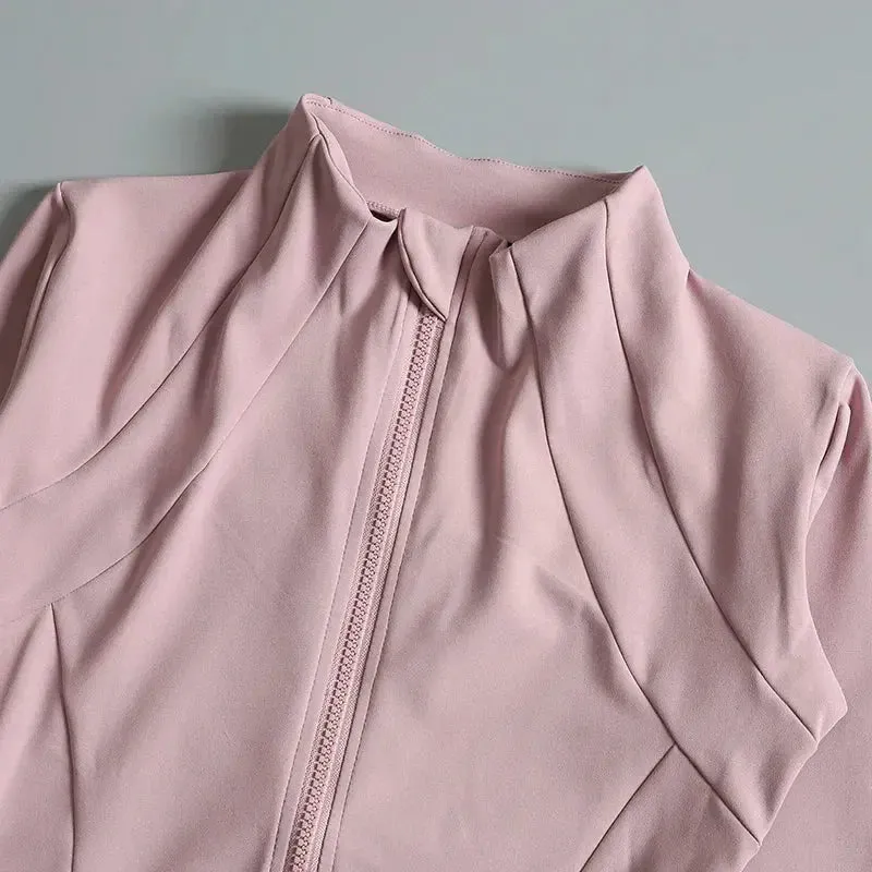 New Yoga Wear Ladies Coat Round High Elastic Loose Exercise Yoga Fitness Long Sleeve Stand-up Collar  Yoga Tops