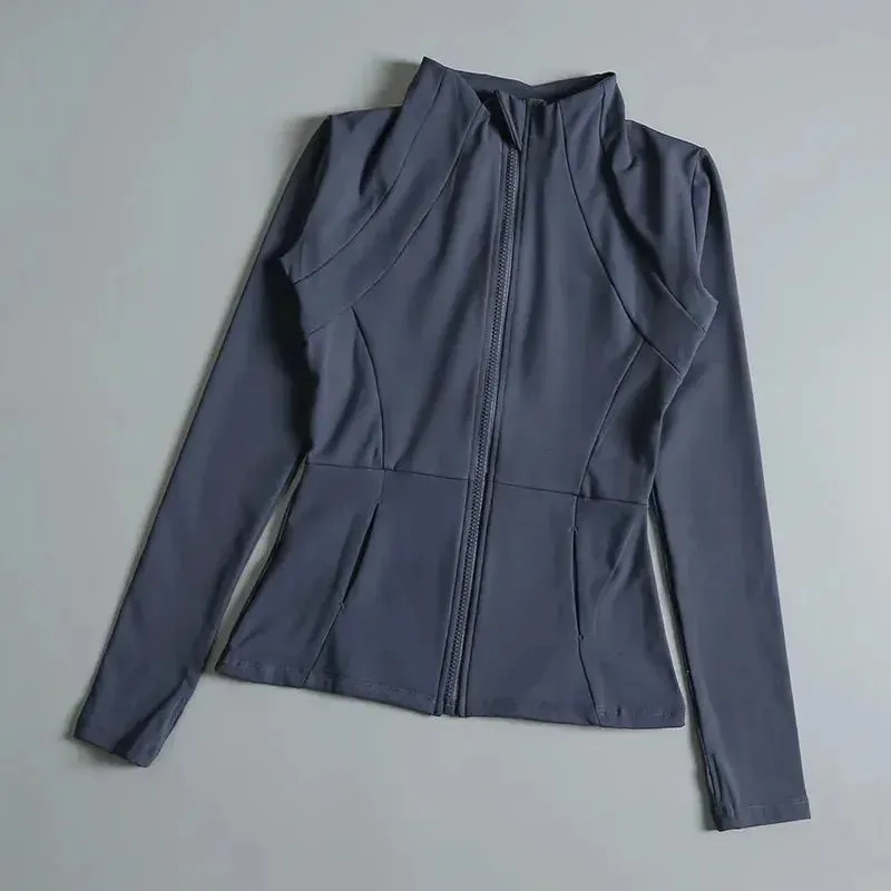 New Yoga Wear Ladies Coat Round High Elastic Loose Exercise Yoga Fitness Long Sleeve Stand-up Collar  Yoga Tops