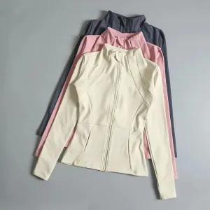 New Yoga Wear Ladies Coat Round High Elastic Loose Exercise Yoga Fitness Long Sleeve Stand-up Collar  Yoga Tops
