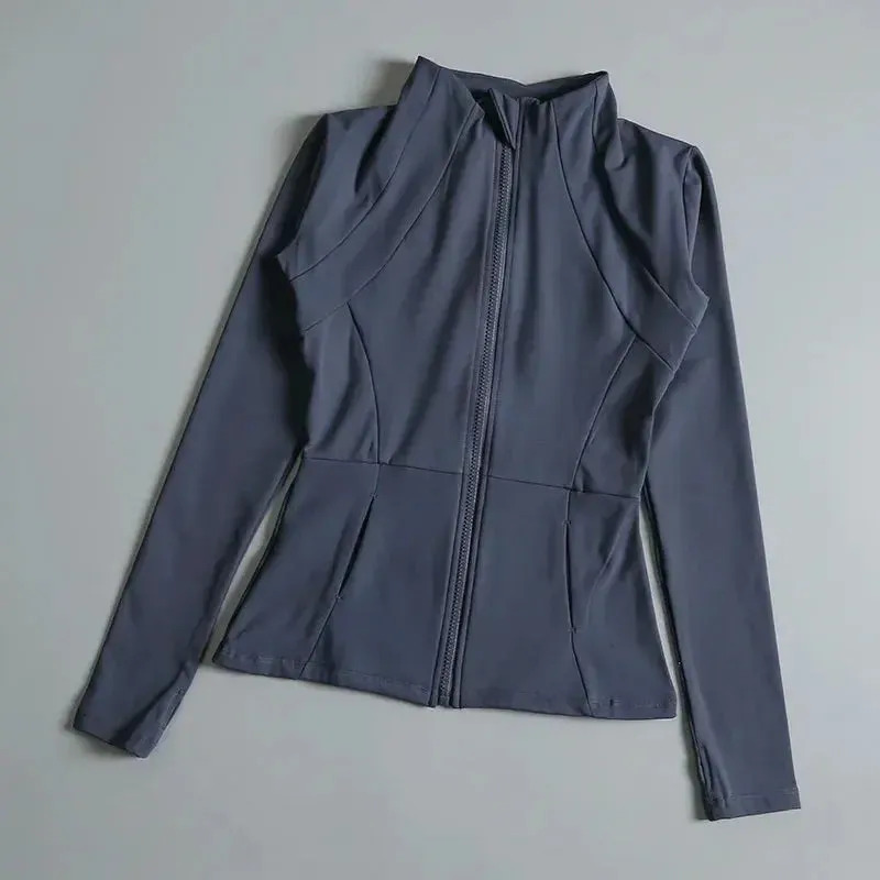 New Yoga Wear Ladies Coat Round High Elastic Loose Exercise Yoga Fitness Long Sleeve Stand-up Collar  Yoga Tops