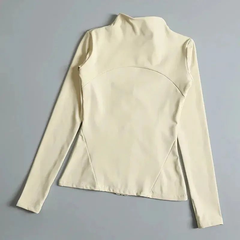 New Yoga Wear Ladies Coat Round High Elastic Loose Exercise Yoga Fitness Long Sleeve Stand-up Collar  Yoga Tops