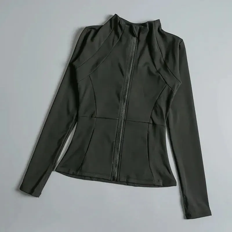 New Yoga Wear Ladies Coat Round High Elastic Loose Exercise Yoga Fitness Long Sleeve Stand-up Collar  Yoga Tops