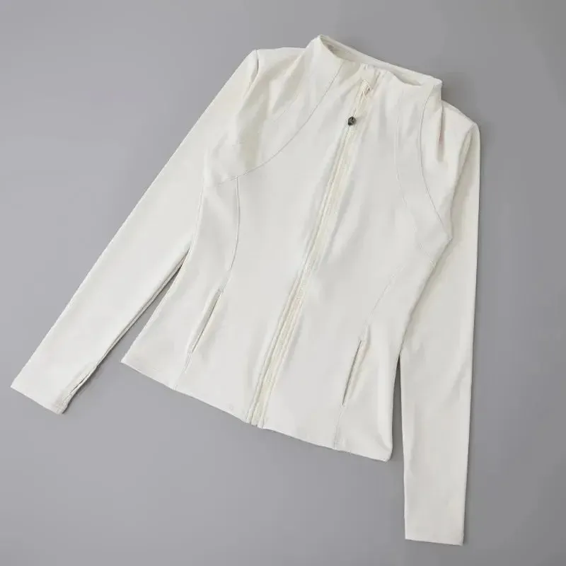 New Yoga Wear Ladies Coat Round High Elastic Loose Exercise Yoga Fitness Long Sleeve Stand-up Collar  Yoga Tops