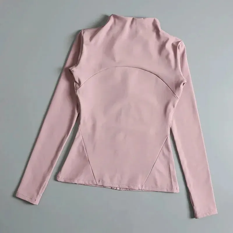 New Yoga Wear Ladies Coat Round High Elastic Loose Exercise Yoga Fitness Long Sleeve Stand-up Collar  Yoga Tops