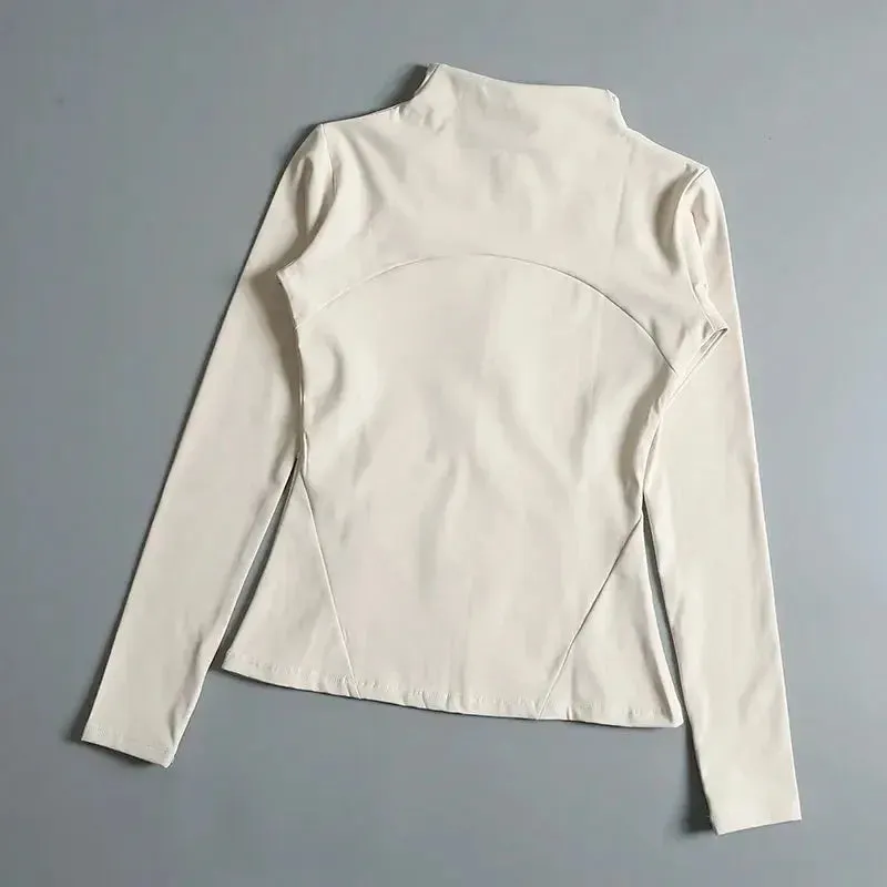 New Yoga Wear Ladies Coat Round High Elastic Loose Exercise Yoga Fitness Long Sleeve Stand-up Collar  Yoga Tops