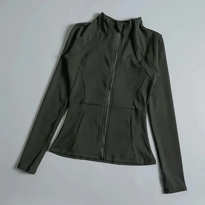 New Yoga Wear Ladies Coat Round High Elastic Loose Exercise Yoga Fitness Long Sleeve Stand-up Collar  Yoga Tops