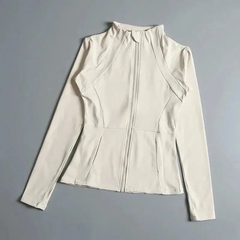 New Yoga Wear Ladies Coat Round High Elastic Loose Exercise Yoga Fitness Long Sleeve Stand-up Collar  Yoga Tops
