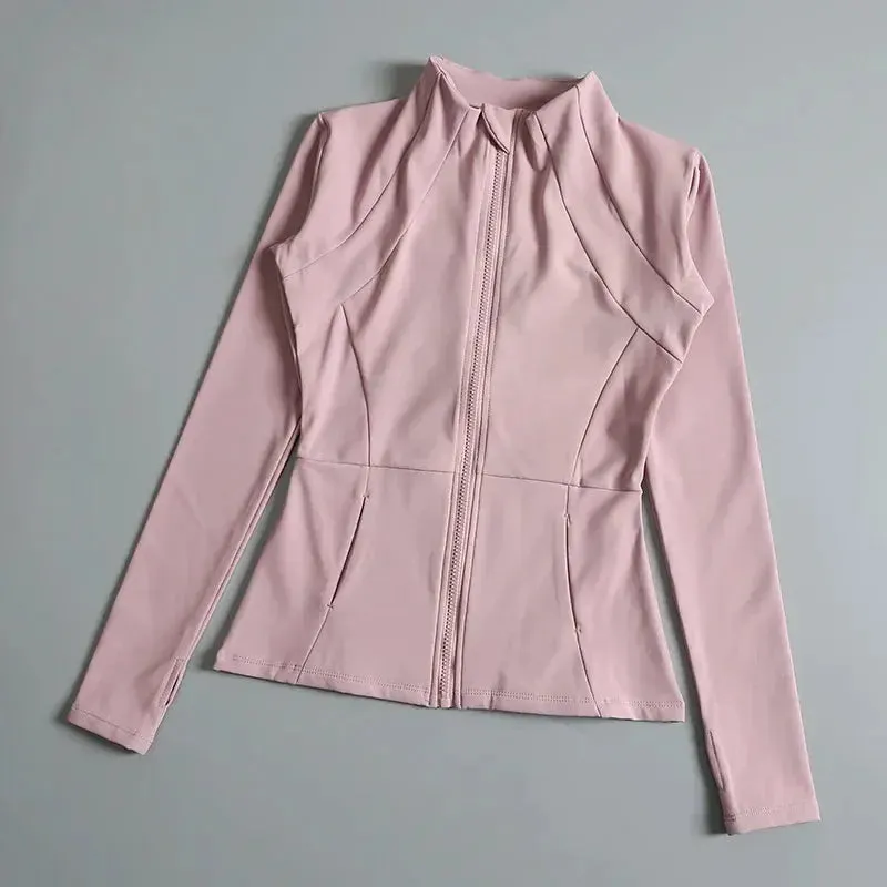New Yoga Wear Ladies Coat Round High Elastic Loose Exercise Yoga Fitness Long Sleeve Stand-up Collar  Yoga Tops
