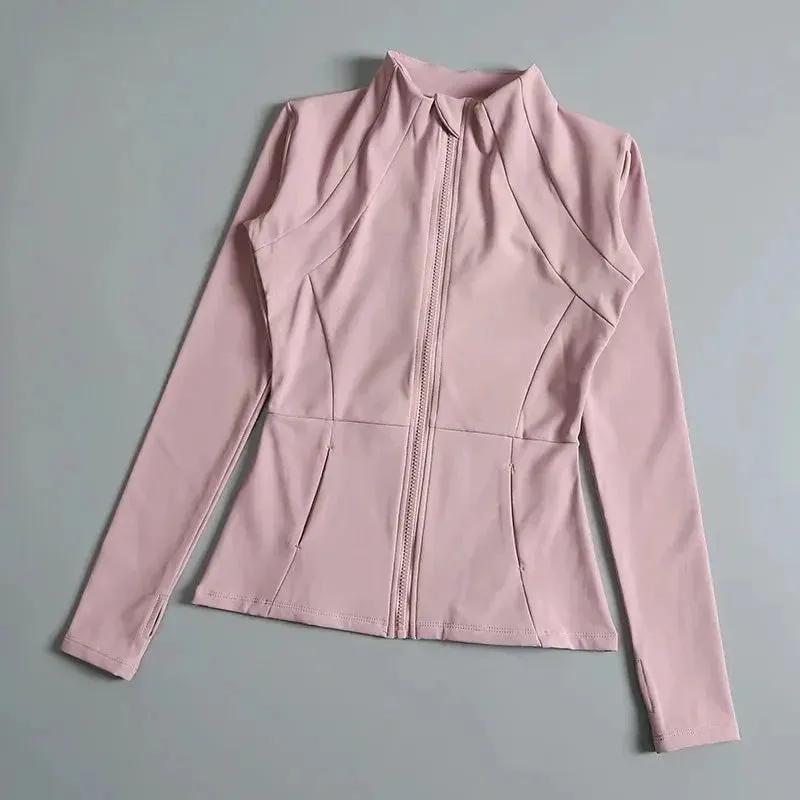 New Yoga Wear Ladies Coat Round High Elastic Loose Exercise Yoga Fitness Long Sleeve Stand-up Collar  Yoga Tops