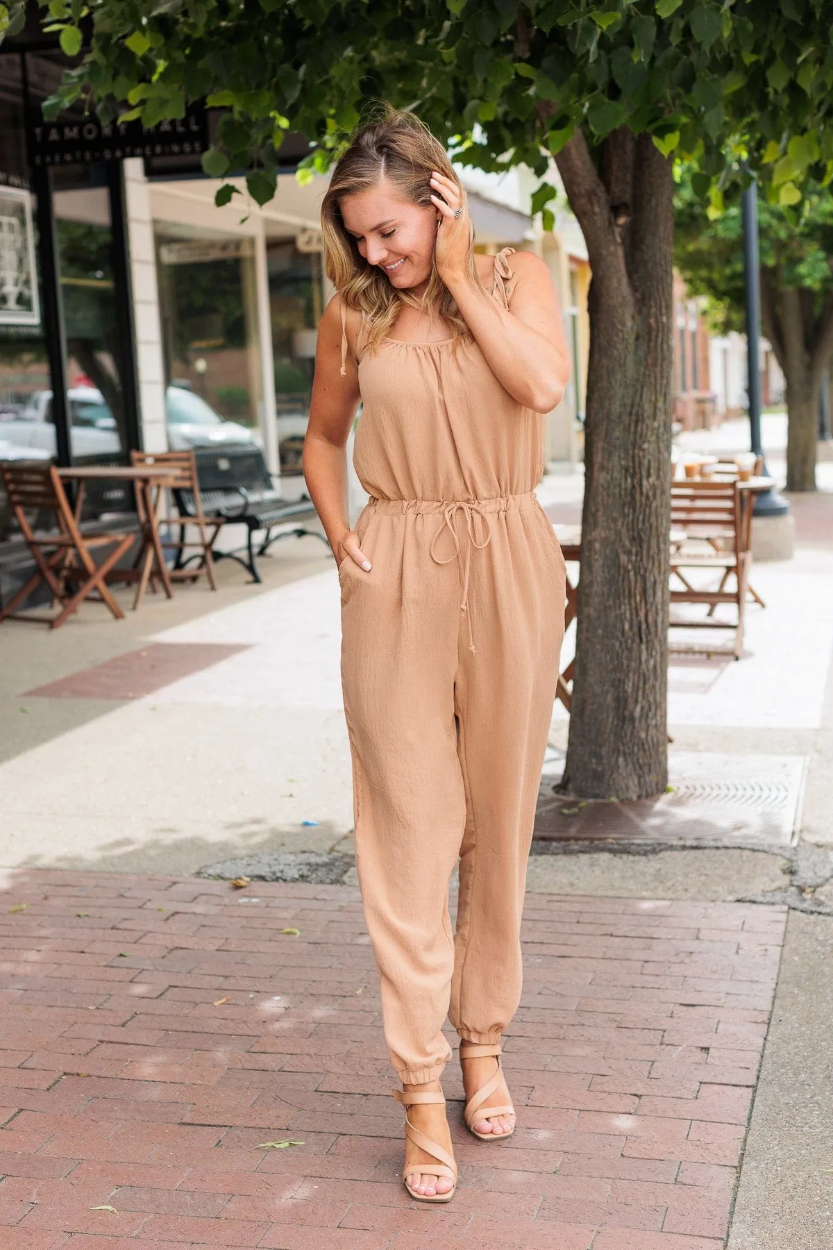 No Small Strides Pocket Jumpsuit- Khaki