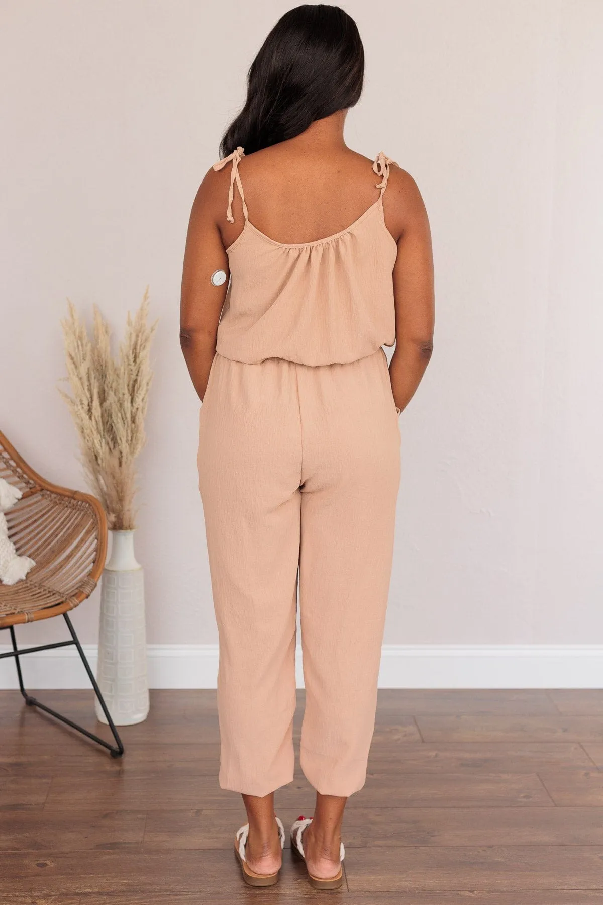 No Small Strides Pocket Jumpsuit- Khaki