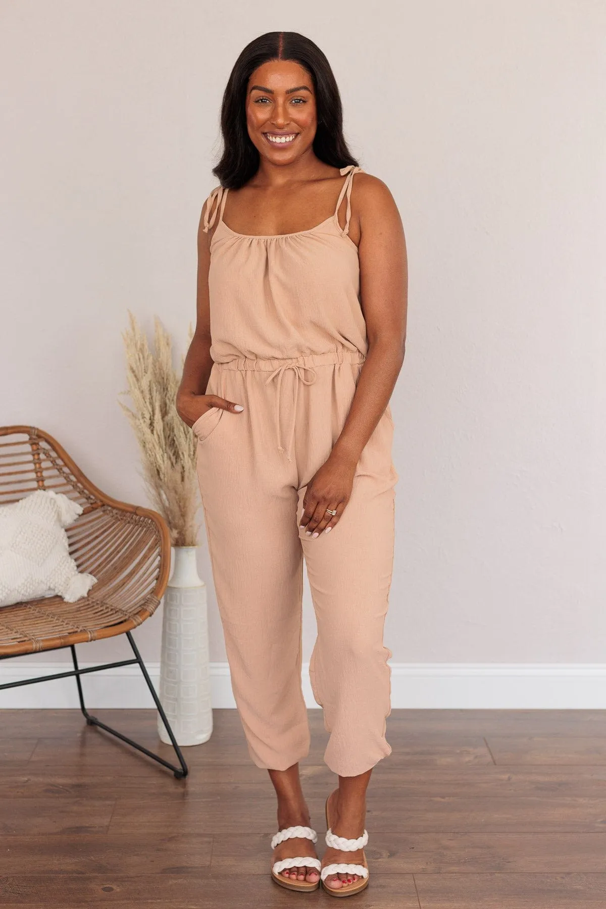 No Small Strides Pocket Jumpsuit- Khaki