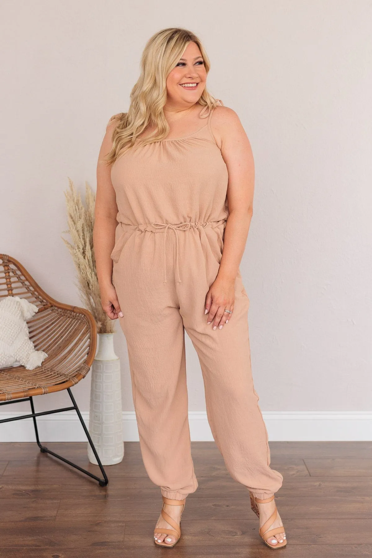 No Small Strides Pocket Jumpsuit- Khaki