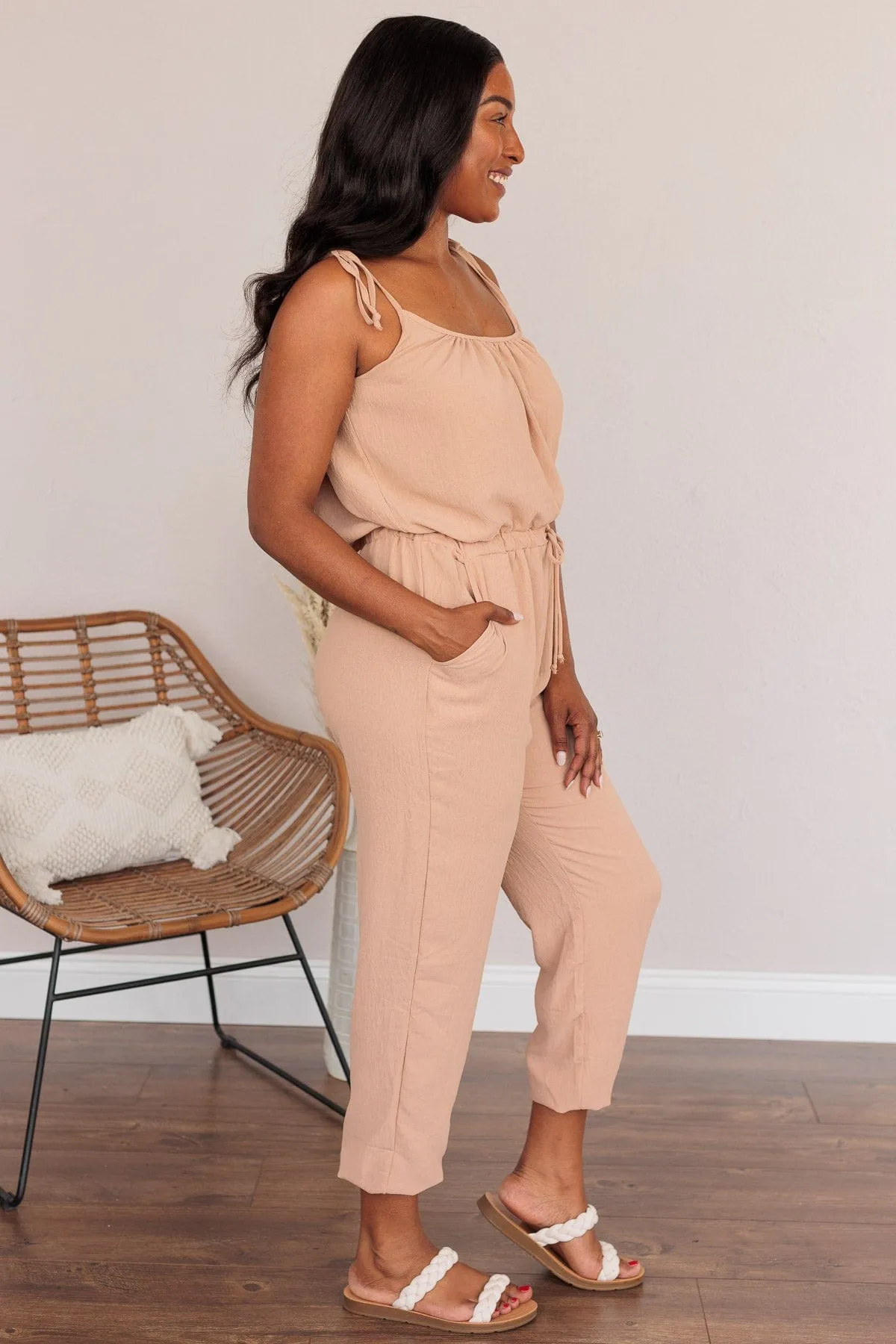 No Small Strides Pocket Jumpsuit- Khaki