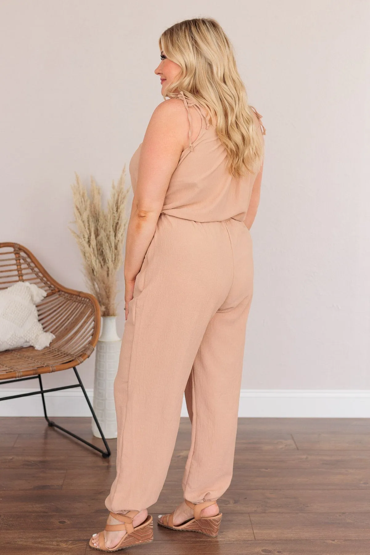 No Small Strides Pocket Jumpsuit- Khaki