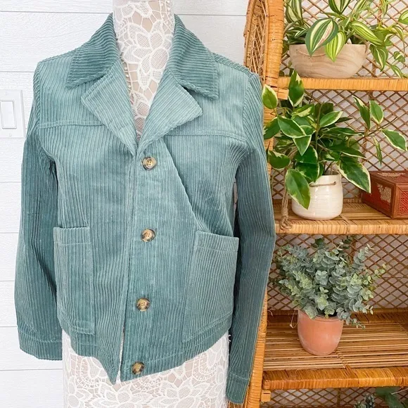NWT Anthropologie Avec Les Filles Tegan Corduroy Shirt Jacket Medium Green Mint