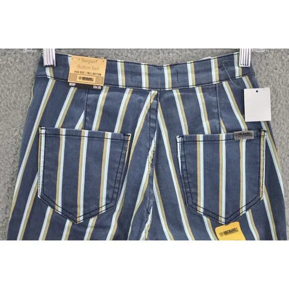 NWT Rock &amp; Roll Denim Bargain Button Bell Bottom Jeans Juniors 24x30 Striped